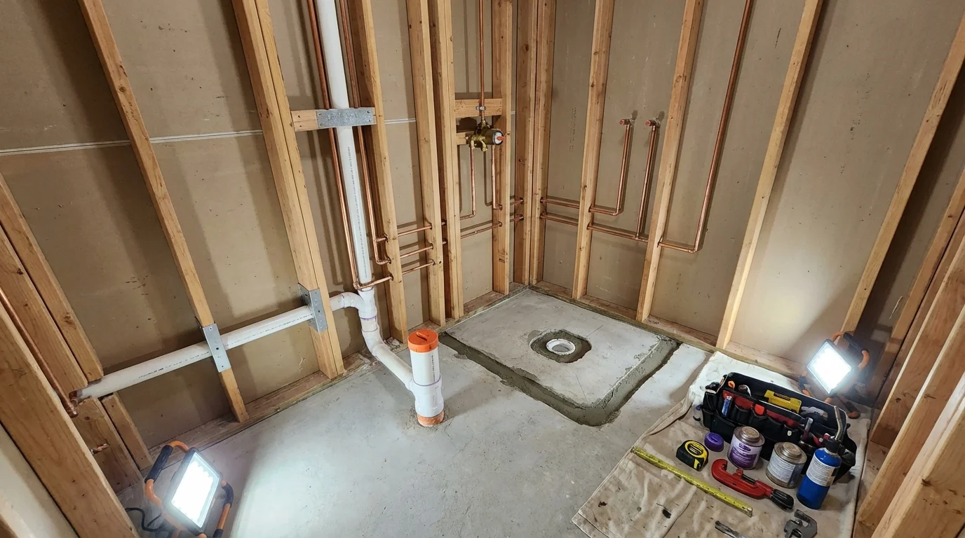 Bathroom rough-in plumbing during remodel by Johns Plumbing LLC in Pleasanton