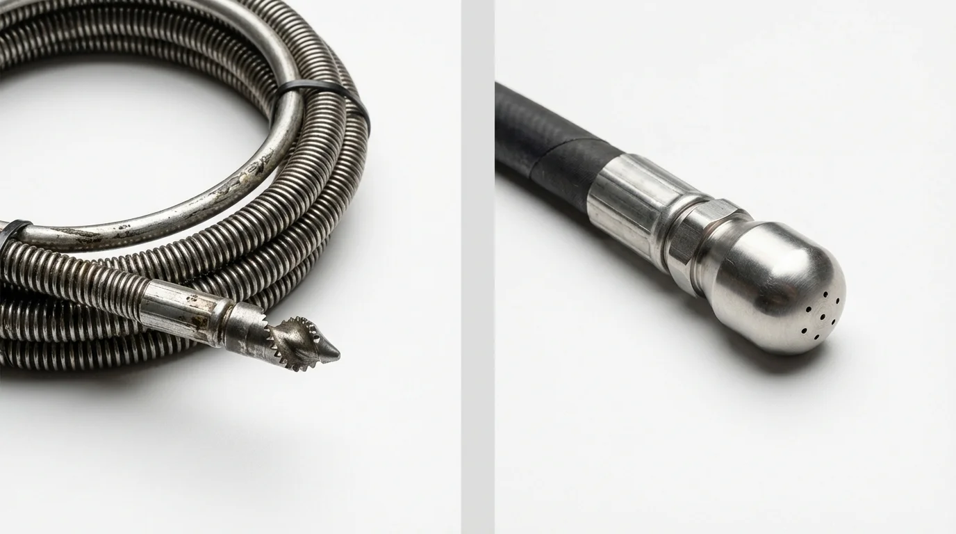Drain snake cable and hydro jetting nozzle used for drain cleaning in Pleasanton, KS